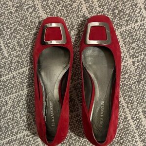 Enzo Angiolini Red Suede Flats with Silver Buckle